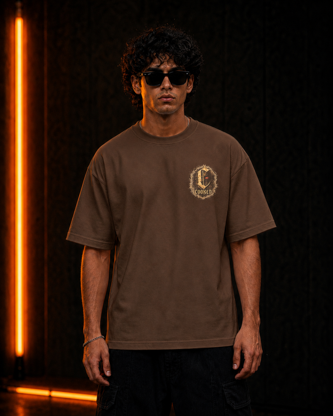 Demon oversized Brown tee, front detail