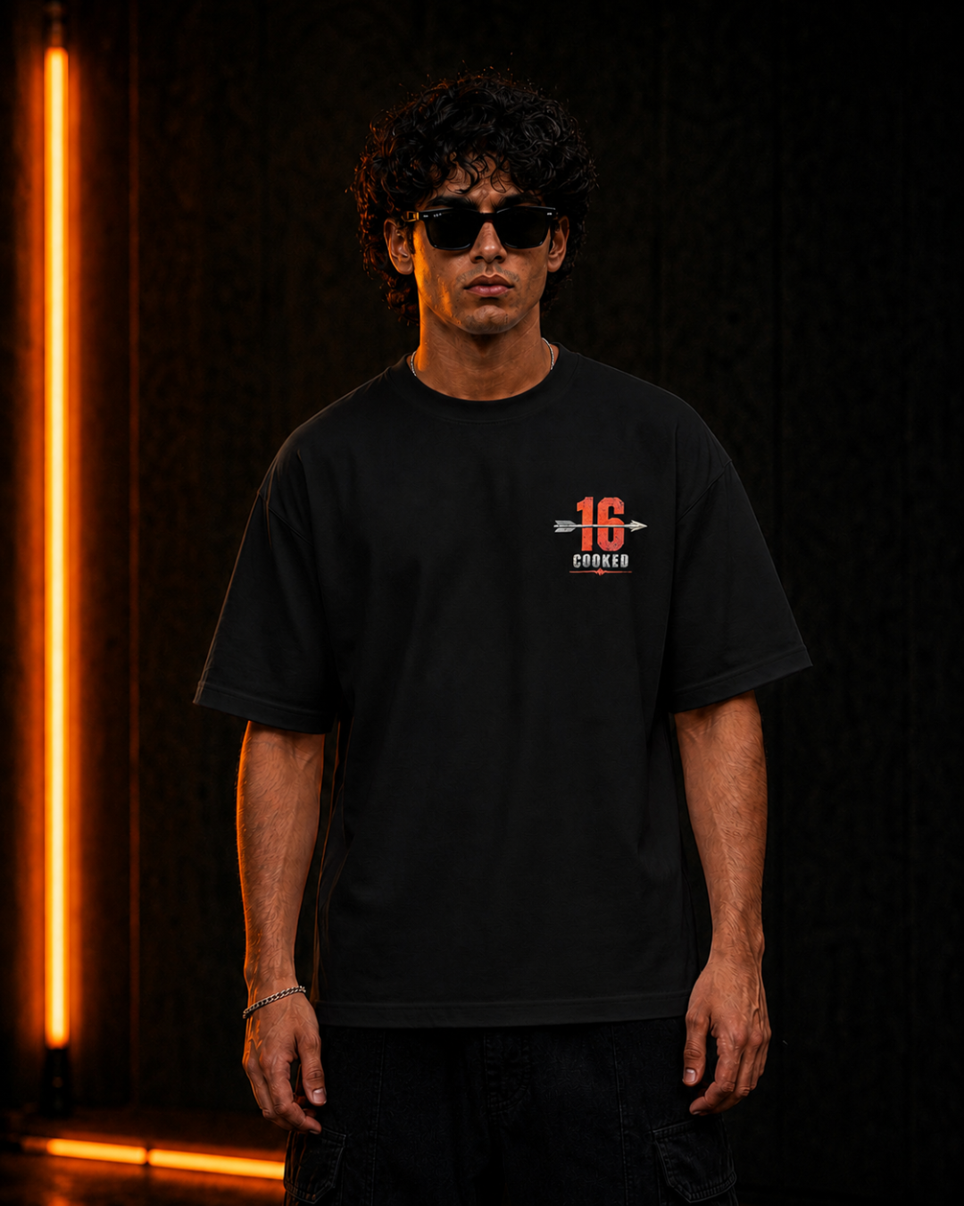 Abhimanyu oversized Black tee, front detail