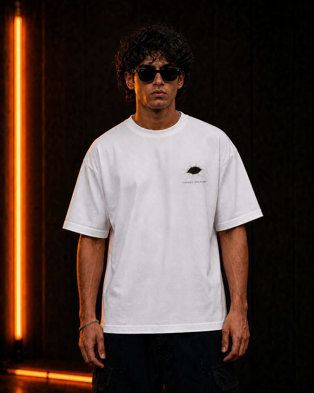 Folklore oversized white tee, front on model