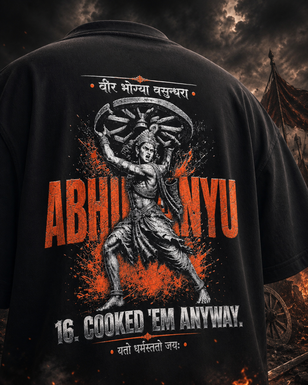Abhimanyu oversized Black tee, back on model