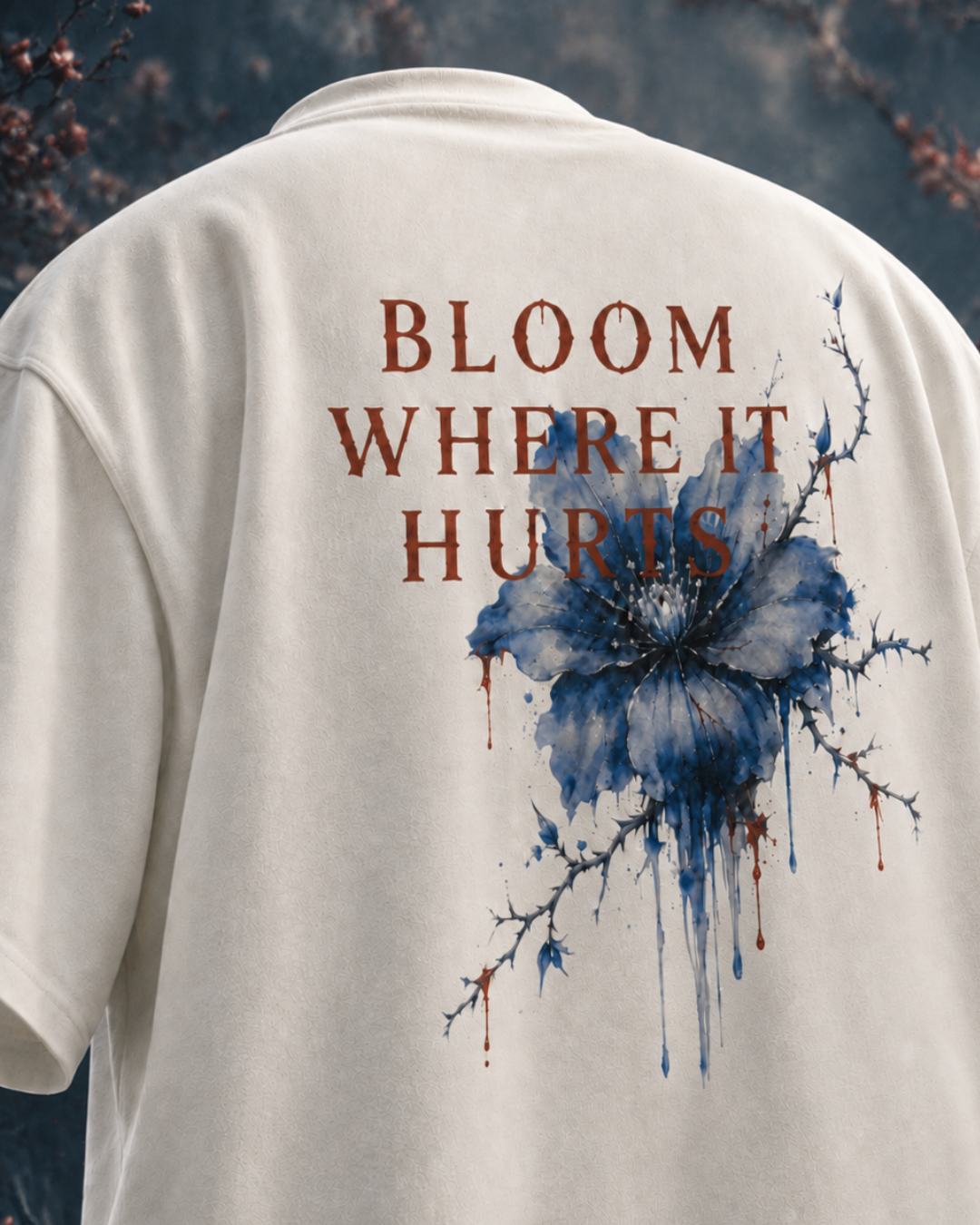 Bloom Where It Hurts back print close-up detail