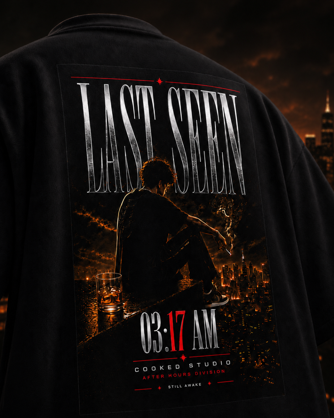 3:17 AM oversized Black tee, back on model