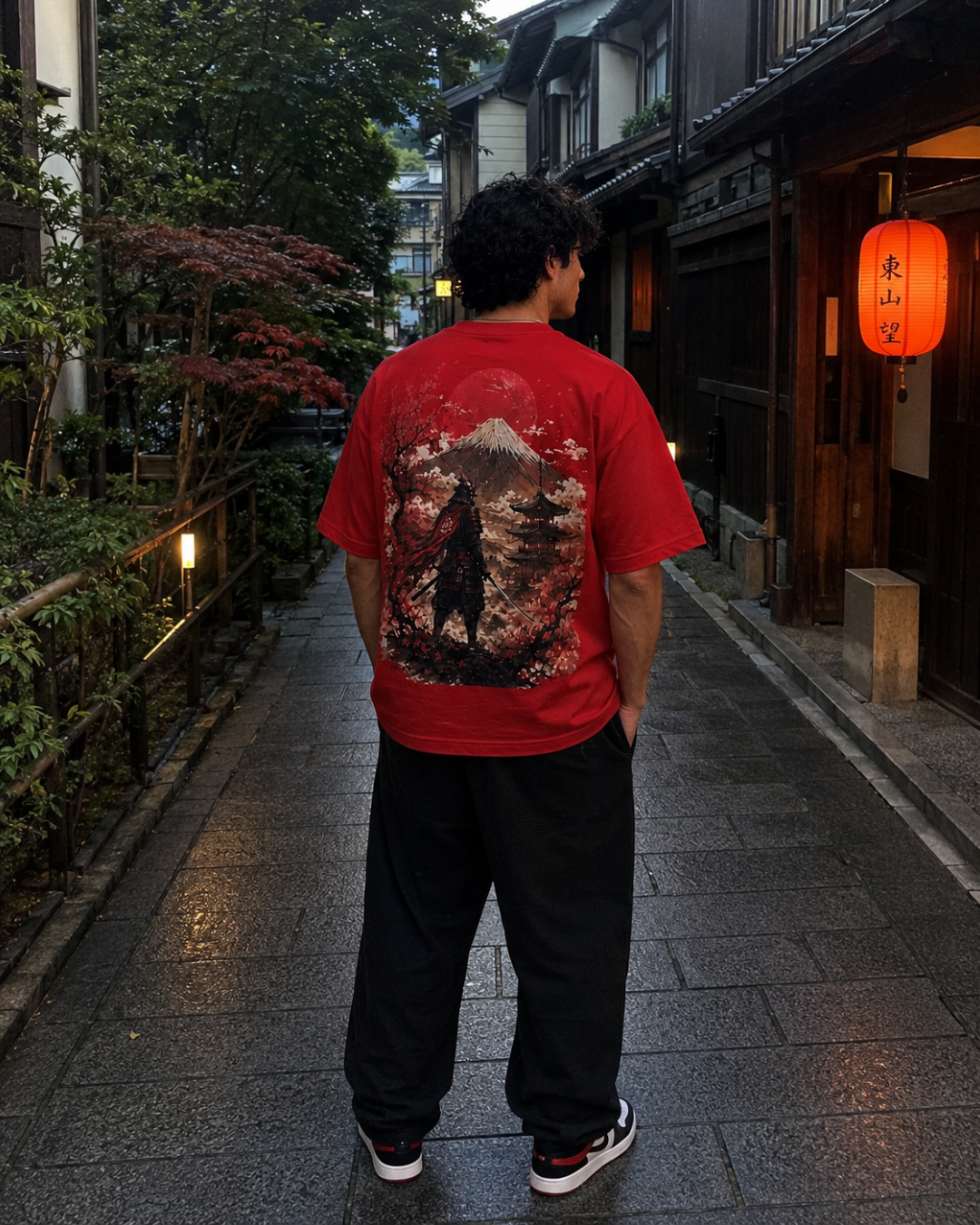 Ronin oversized red tee lifestyle shot