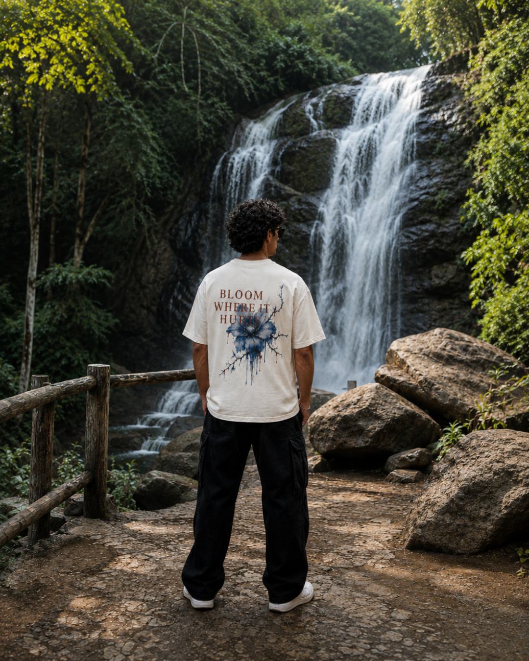 Bloom Where It Hurts oversized off-white tee lifestyle shot